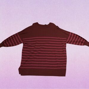 Lane Bryant Women’s Crewneck Sweater - Burgundy and Pink Stripes